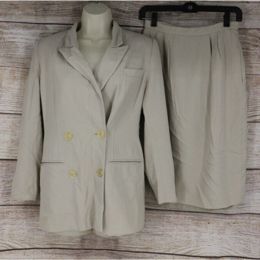 VINTAGE Atrium Collection Womens Size 4 Jacket Blazer & Lined Skirt Set Beige